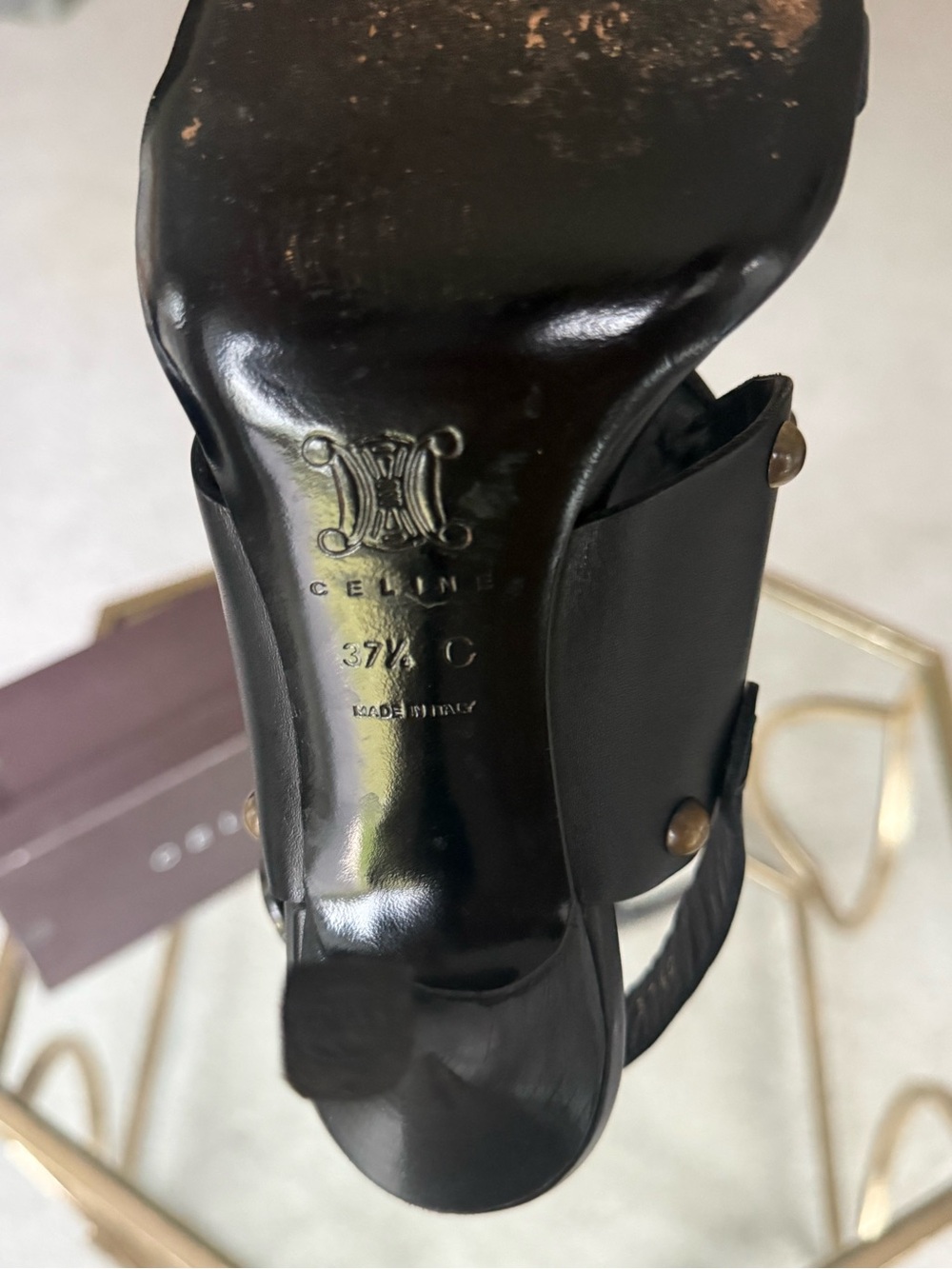 Celine Black Leather Gold Studded Punjab Sandals Msrp Approx $1200 View 6